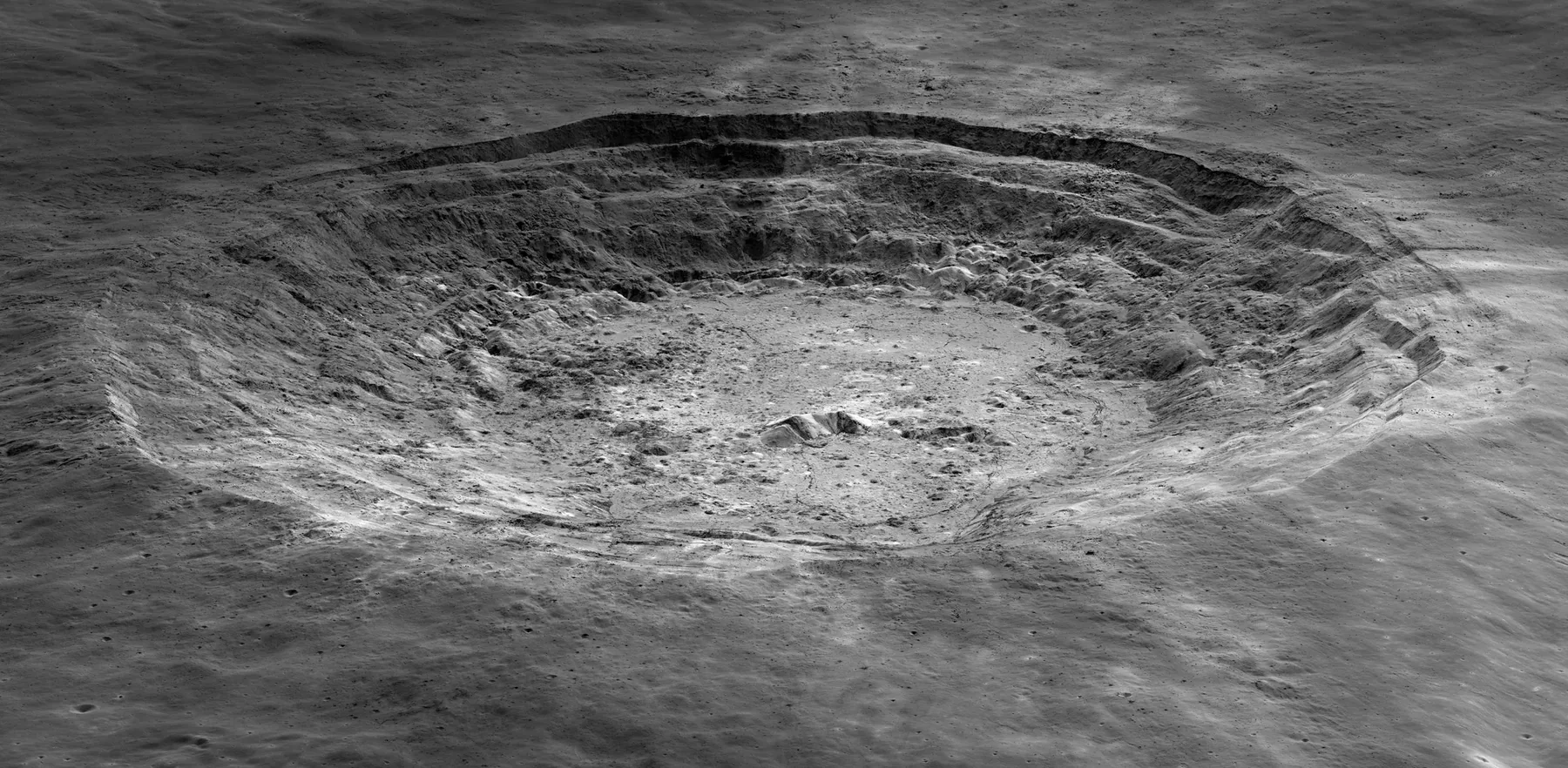 Lunar Reconnaissance Orbiter oblique view of Aristarchus crater showing terraced walls and central peaks